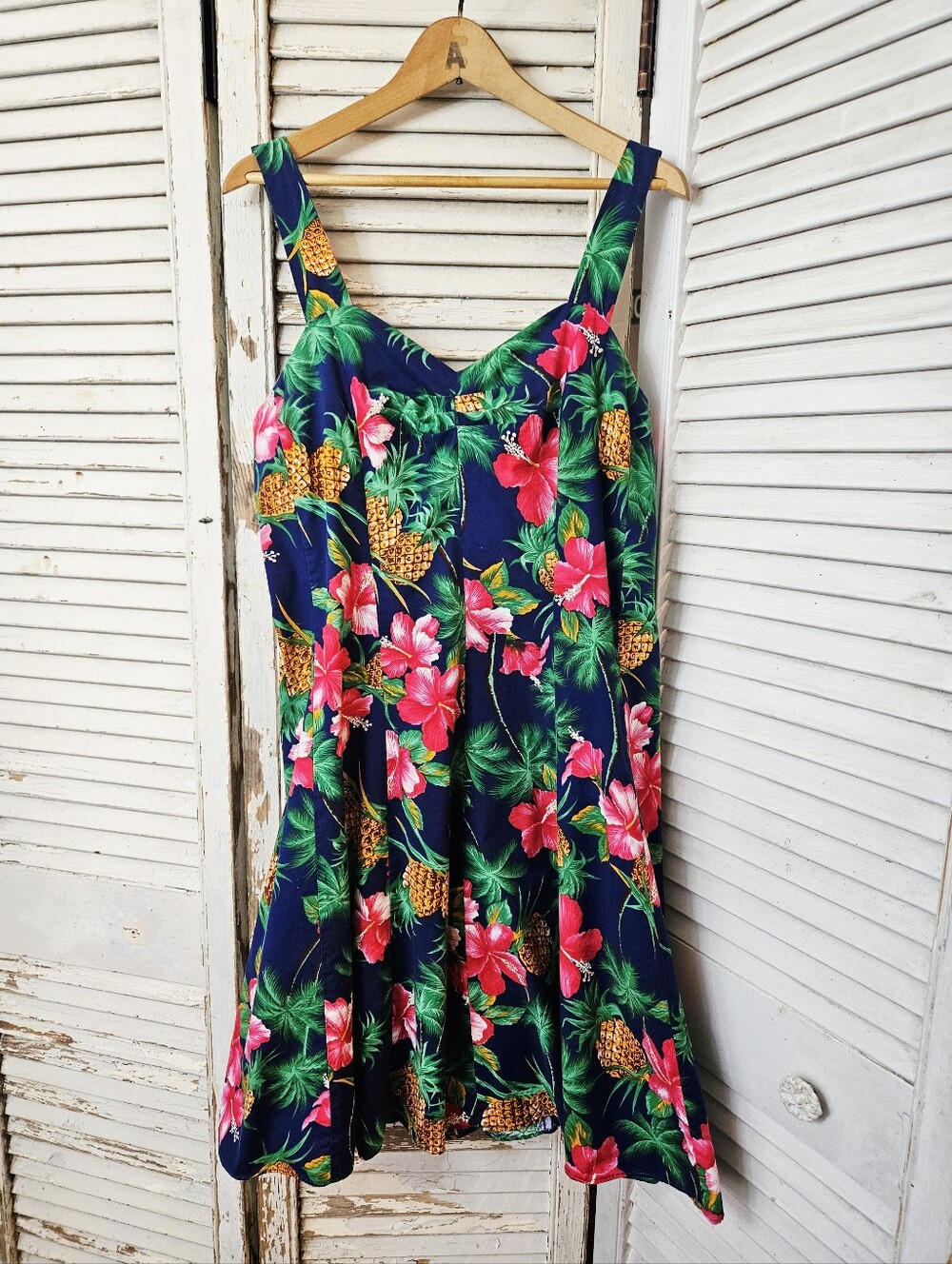 Vintage Royal Creations 100% Cotton Fit And Flare Hawaiian Floral Dress XL